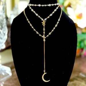 LOVE this Gold and Bead Layered Look Necklace w/ Star and Moon